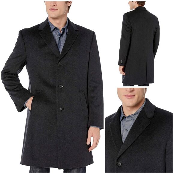 Kenneth Cole Reaction Mens Raburn New Wool-Blend Slim-Fit Charcoal Over Coat 44R - Picture 1 of 6